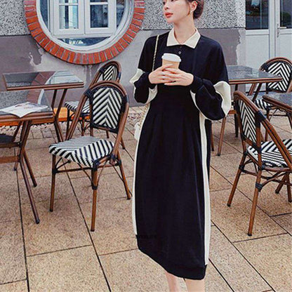 Patchwork Round Neck Loose Maxi Dress