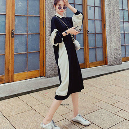 Patchwork Round Neck Loose Maxi Dress