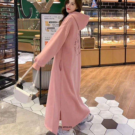 Hoodied Loose Waist Long Sleeve Long Dress