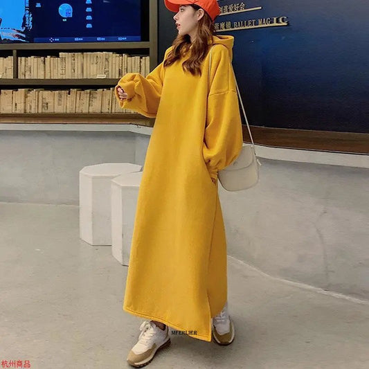 Loose Long Sleeve Hooded Long Dress