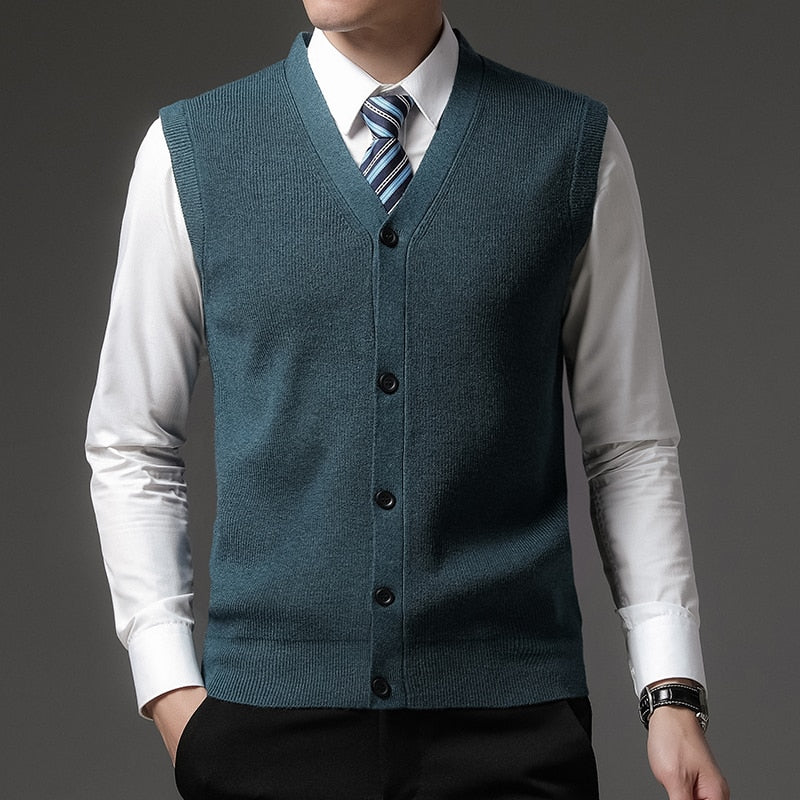 V Neck Woolen Knit Cardigan Casual Sweater Vest