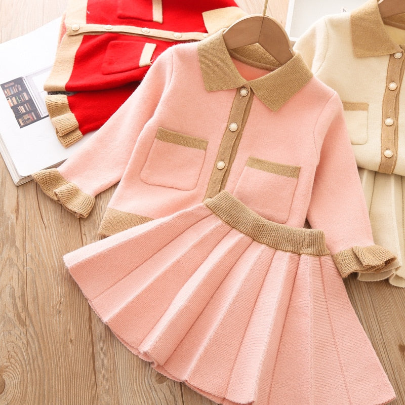 Long Sleeve Top+pleated Skirt Toddler Girls