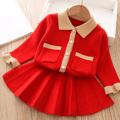 Long Sleeve Top+pleated Skirt Toddler Girls