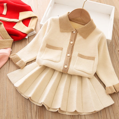 Long Sleeve Top+pleated Skirt Toddler Girls