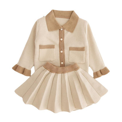 Long Sleeve Top+pleated Skirt Toddler Girls