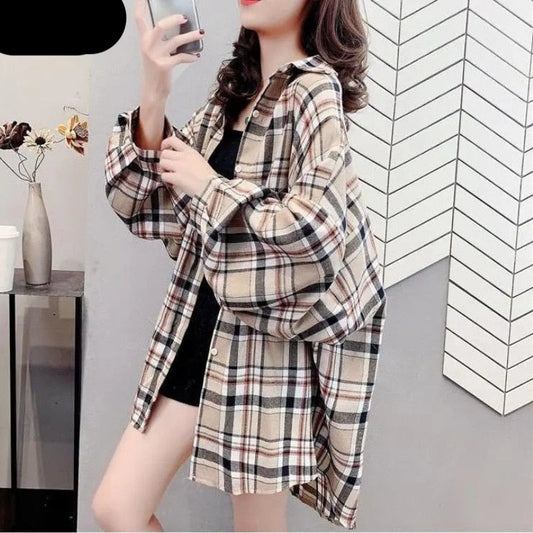 Vintage Plaid Long Sleeve Shirts for Women - Azahshopping