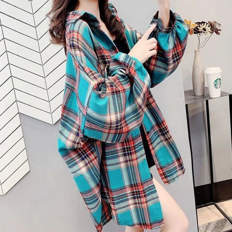 Vintage Plaid Long Sleeve Shirts for Women - Azahshopping