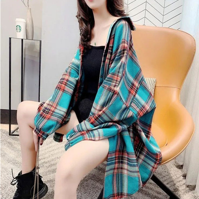 Vintage Plaid Long Sleeve Shirts for Women - Azahshopping