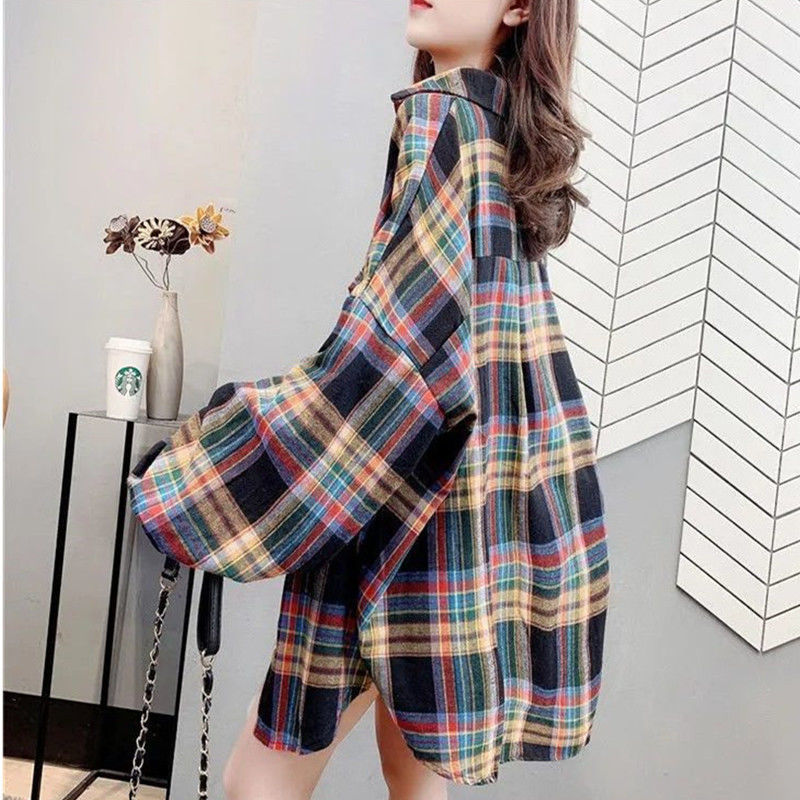 Vintage Plaid Long Sleeve Shirts for Women - Azahshopping