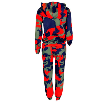 Long Sleeve Two Piece Set Hooded Print Camouflage Tracksuit - Azahshopping