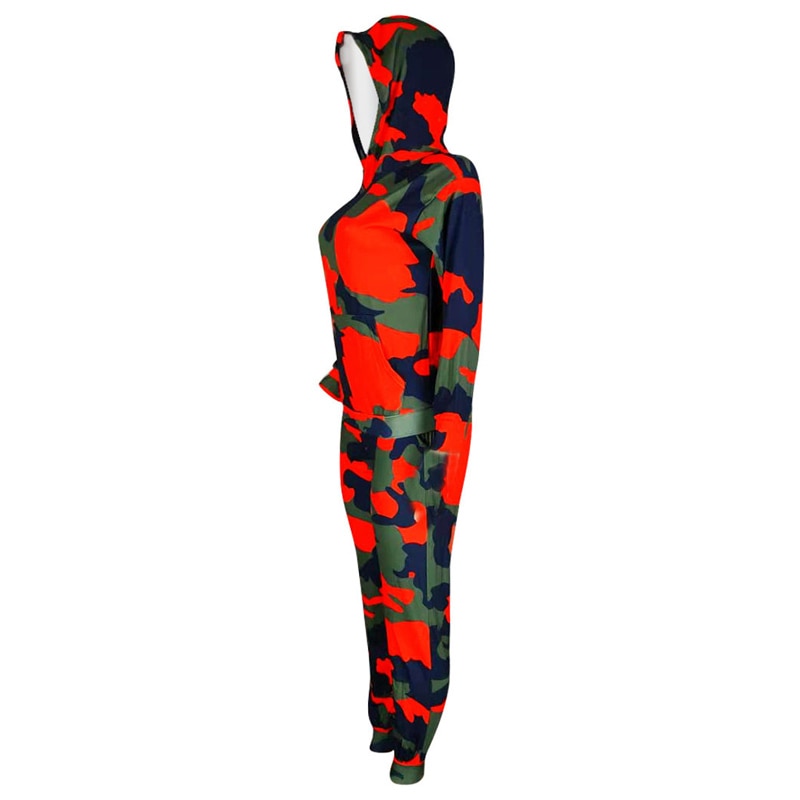 Long Sleeve Two Piece Set Hooded Print Camouflage Tracksuit - Azahshopping