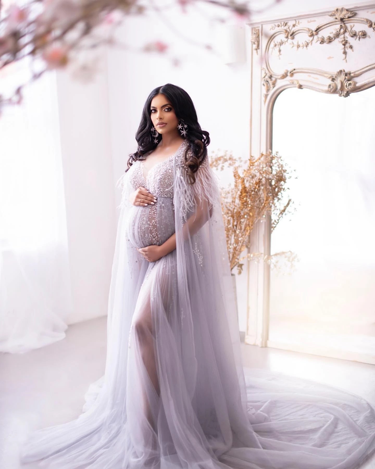 Luxury Beaded Feathers Maternity Gowns - Azahshopping
