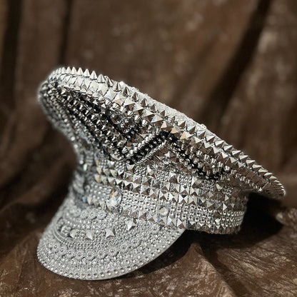 Luxury Rhinestone Women Military Sergeant Bridal Hat