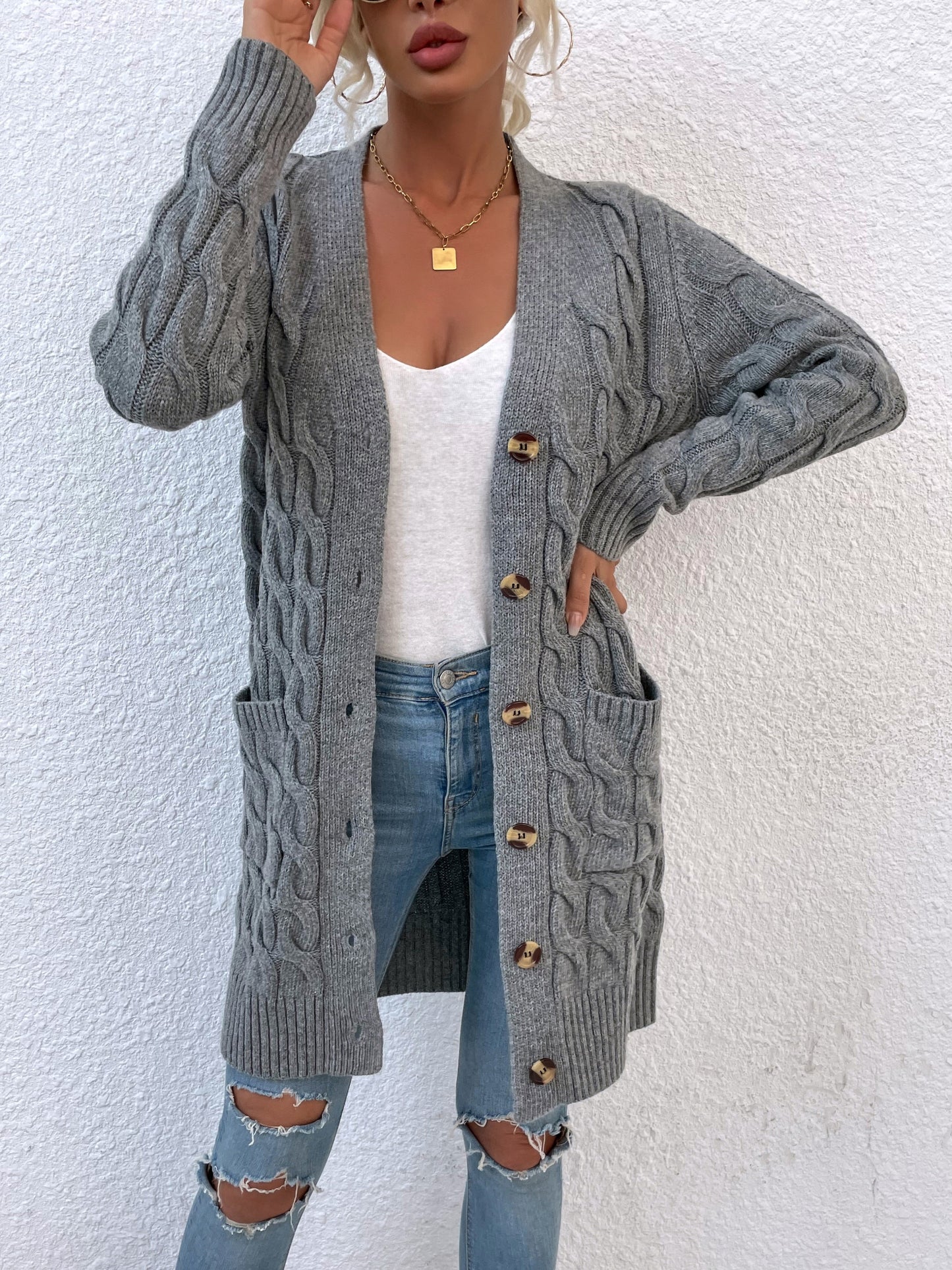 Knee Length Knitted Sweater for Women