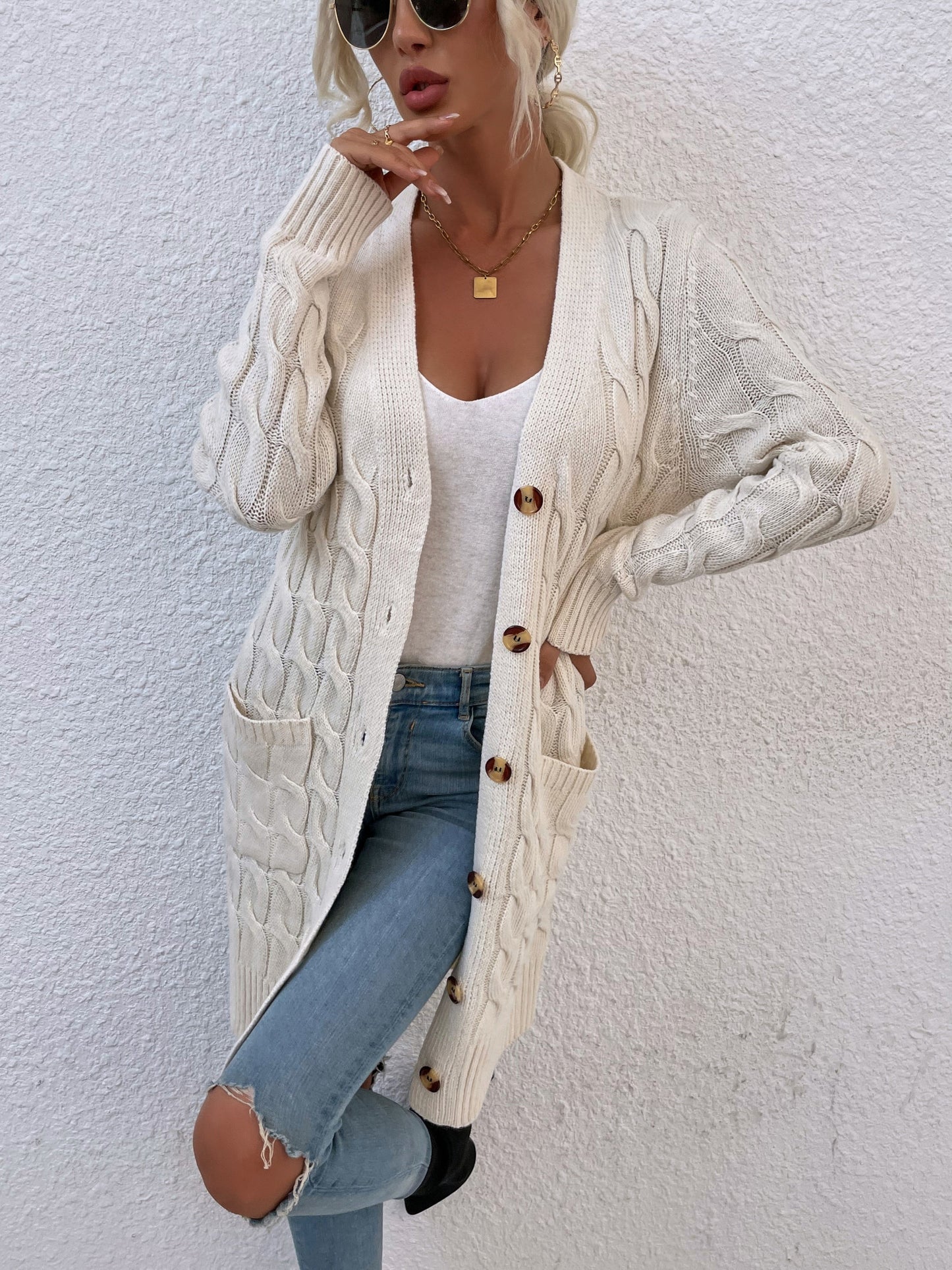 Knee Length Knitted Sweater for Women