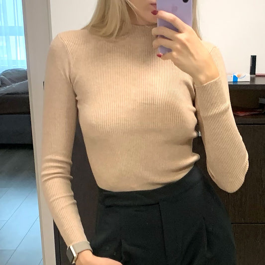 Turtleneck Pullover Sweater – Long Sleeve, Slim Fit & Oversized Style