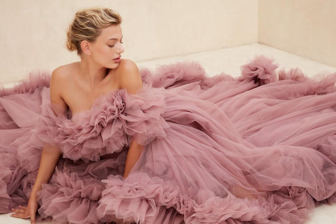 Mauve Fluffy Tulle Party Dress - Azahshopping