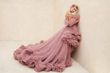 Mauve Fluffy Tulle Party Dress - Azahshopping