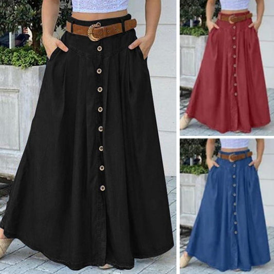 Loose Hem Button A-line Long Skirt