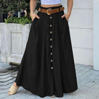 Loose Hem Button A-line Long Skirt