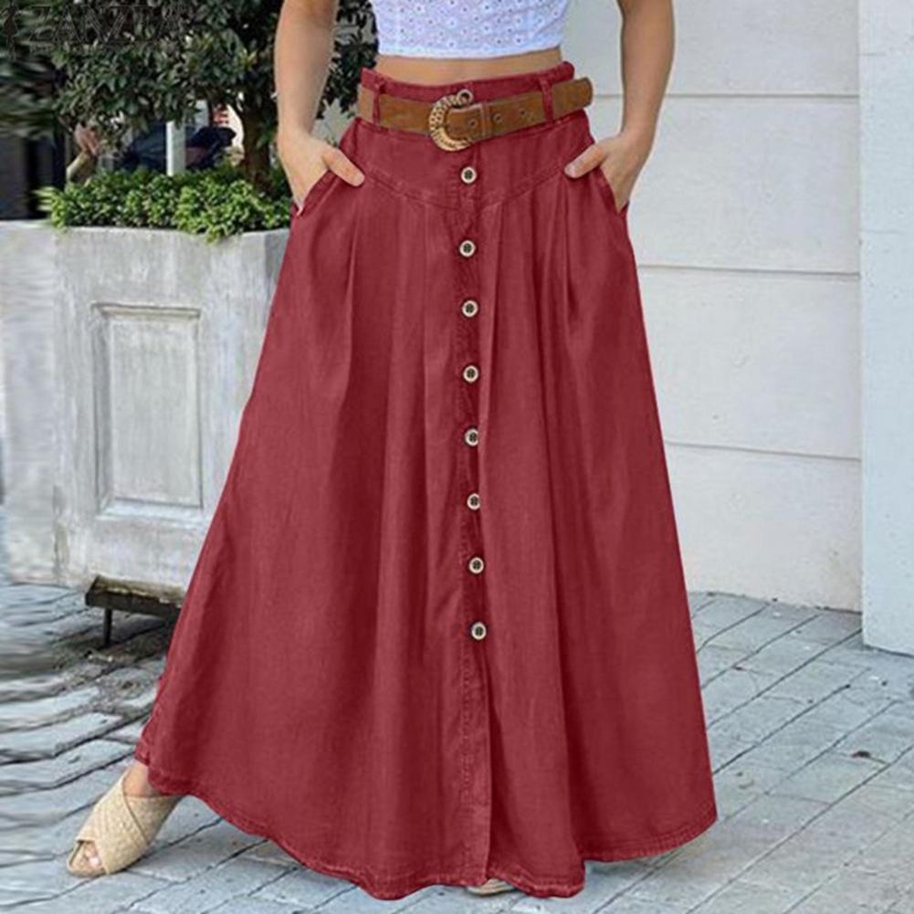 Loose Hem Button A-line Long Skirt