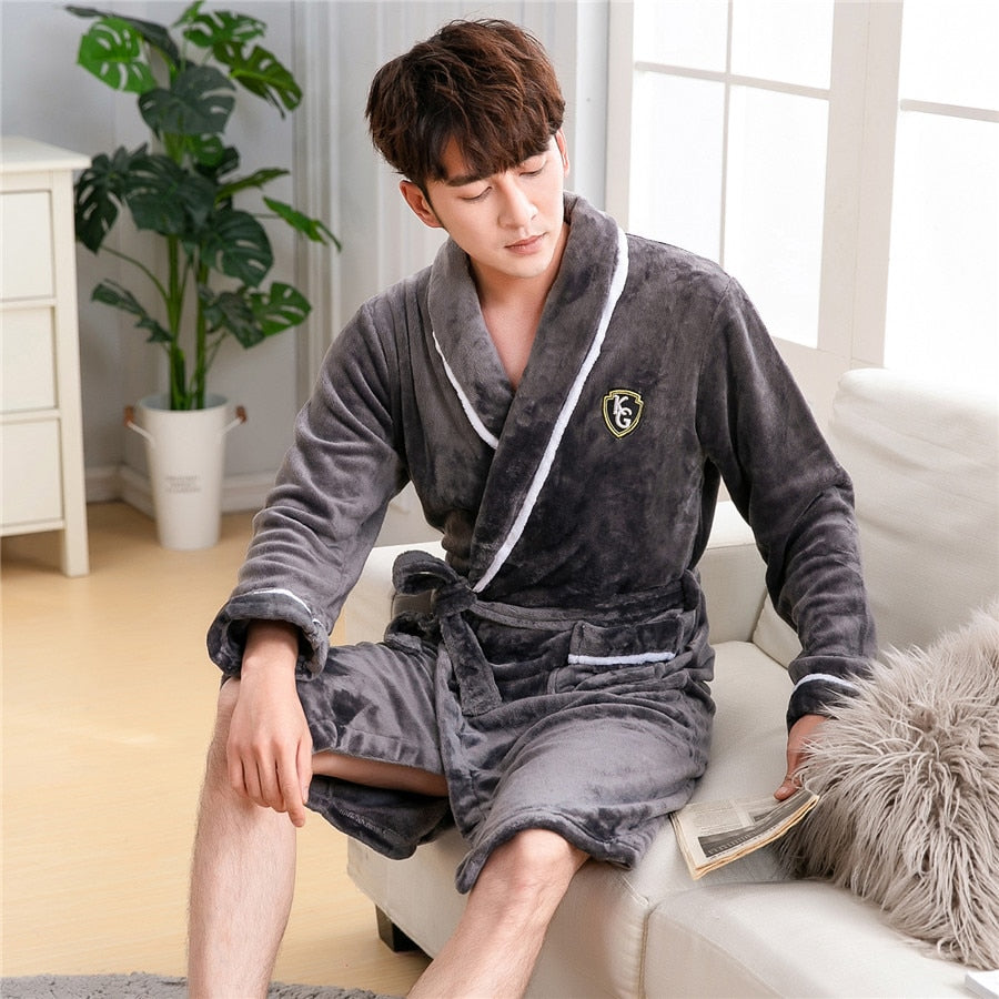 Winter Flannel Long Robe Thick Warm Sleepwear