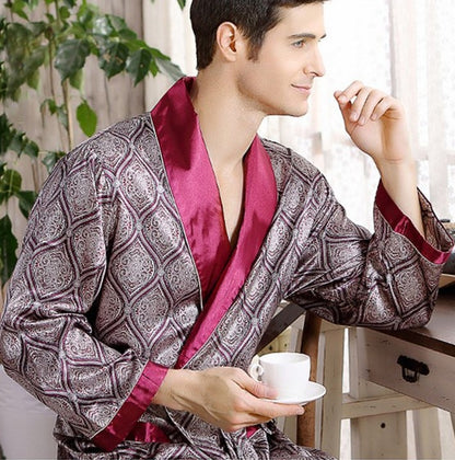 Nightgown Satin Kimono Bathrobe Sleepwear for Men