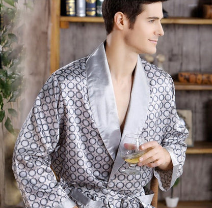Nightgown Satin Kimono Bathrobe Sleepwear for Men