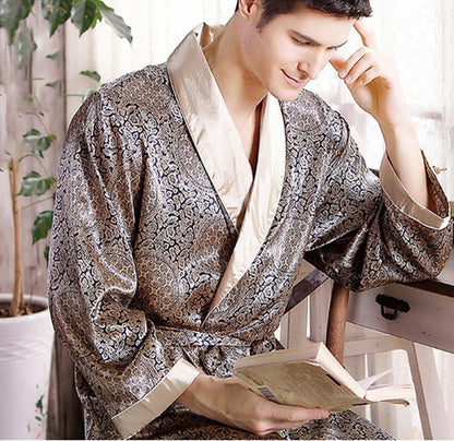 Nightgown Satin Kimono Bathrobe Sleepwear for Men