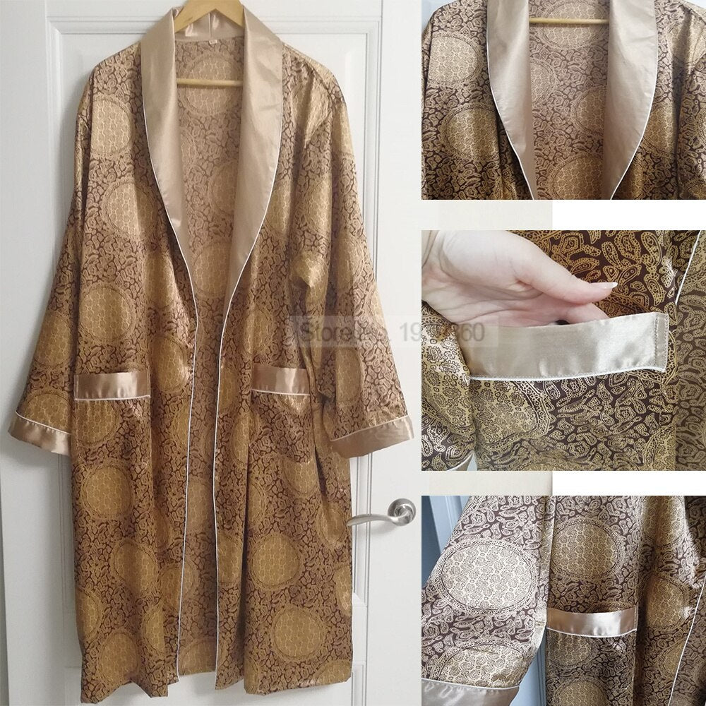 Nightgown Satin Kimono Bathrobe Sleepwear for Men
