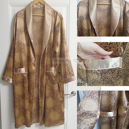 Nightgown Satin Kimono Bathrobe Sleepwear for Men