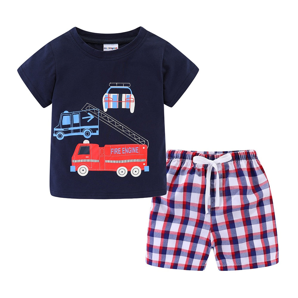 Summer Plaid Short Set For Boys