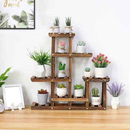 Multi-tiered Plant Stand 6 Tiers Pine Wood Succulent Pots - Plant Shelves