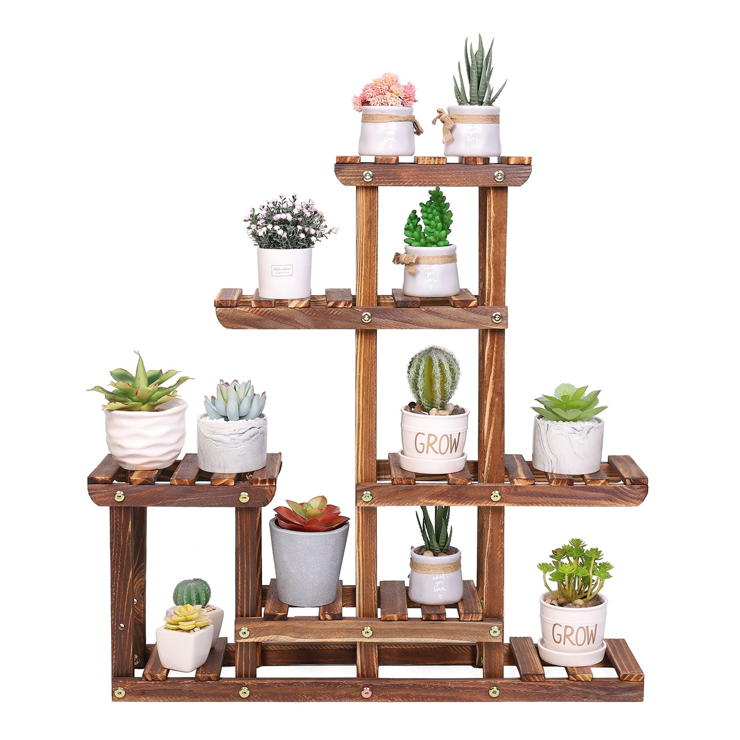 Multi-tiered Plant Stand 6 Tiers Pine Wood Succulent Pots - Plant Shelves