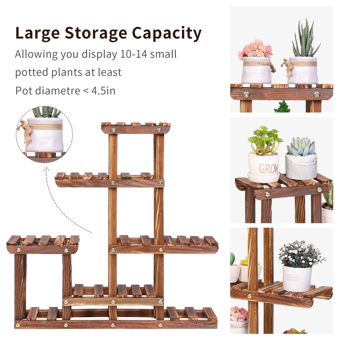 Multi-tiered Plant Stand 6 Tiers Pine Wood Succulent Pots - Plant Shelves