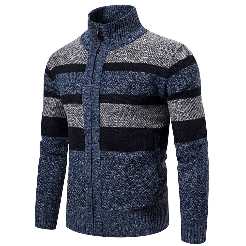 Slim Fit Striped Knitted Cardigan for Men