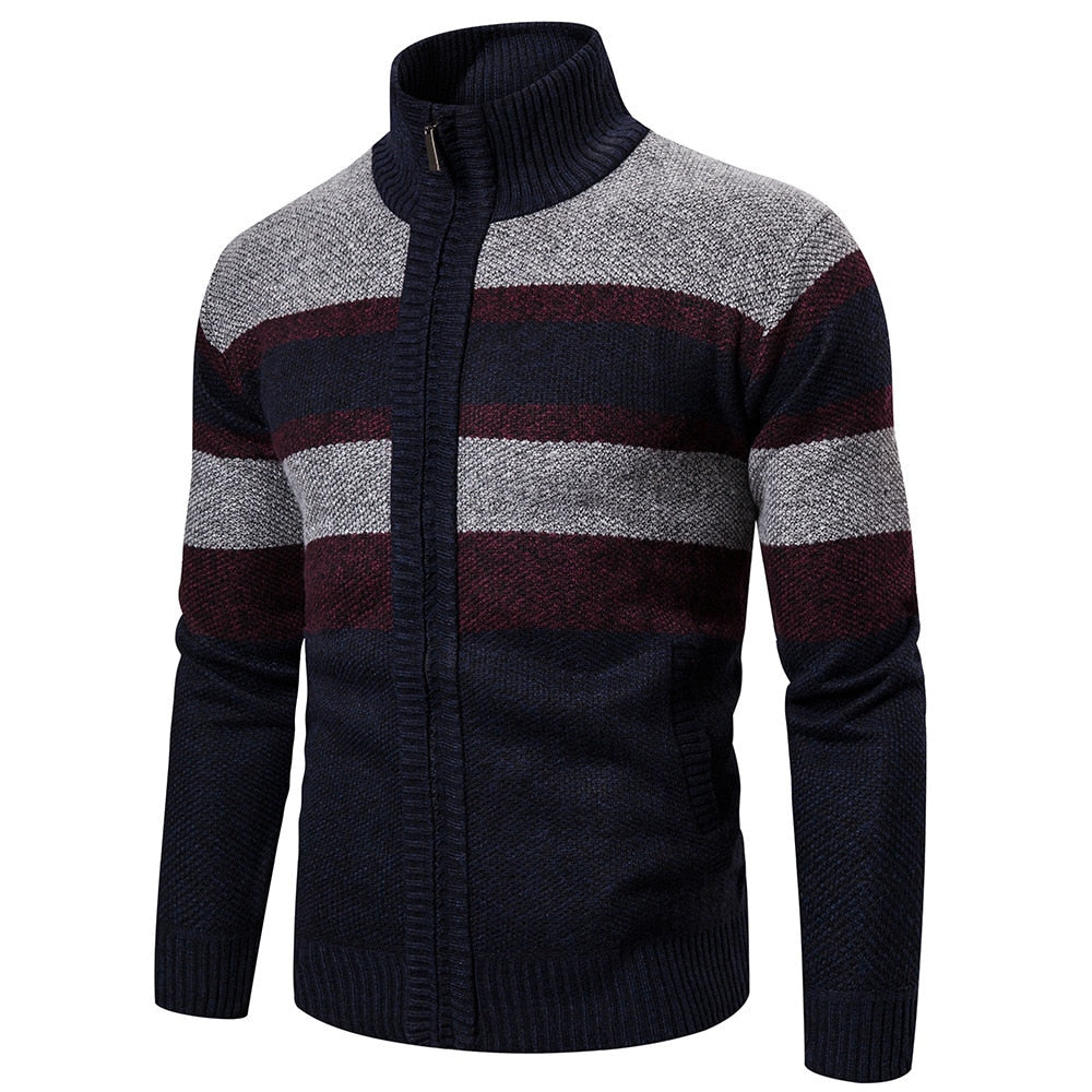 Slim Fit Striped Knitted Cardigan for Men