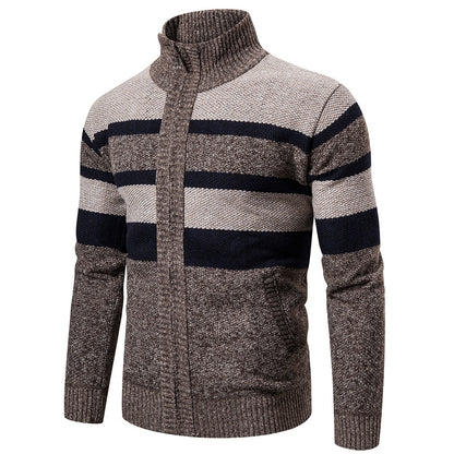 Slim Fit Striped Knitted Cardigan for Men