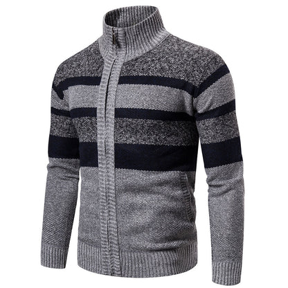 Slim Fit Striped Knitted Cardigan for Men