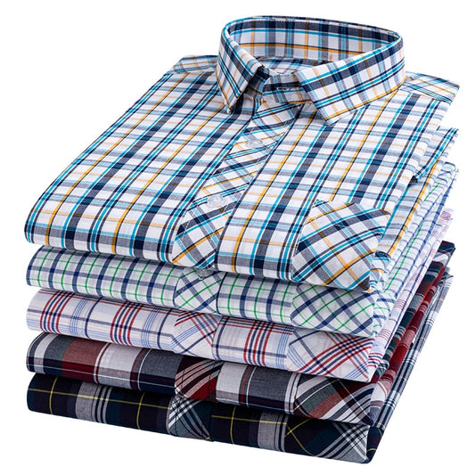 Long Sleeve Cotton Plaid Casual Shirts For Men