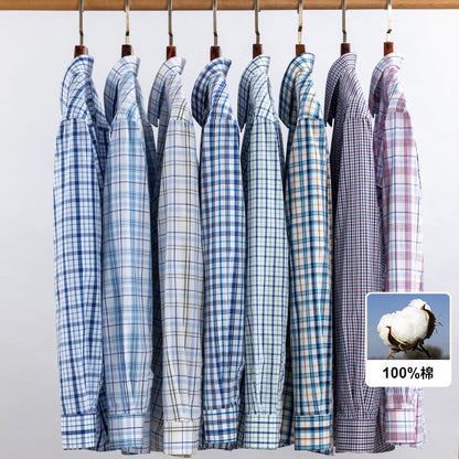 Long Sleeve Cotton Plaid Casual Shirts For Men