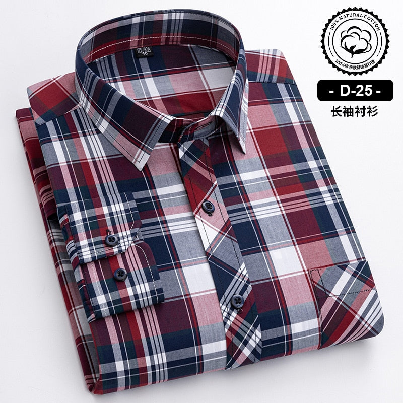 Long Sleeve Cotton Plaid Casual Shirts For Men