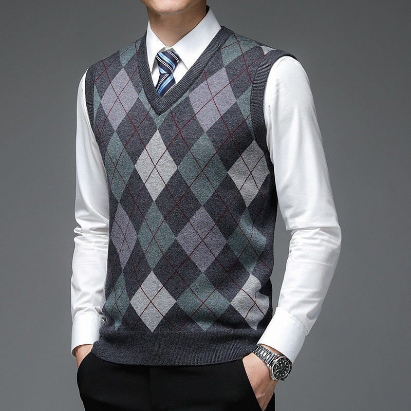 Pullover Diamond Sweater V Neck Knit Vest