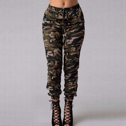 Stretchy Waistband Convergent Trousers Fashion Plus Size Camouflage Stylish Skinny Army Green Jeans