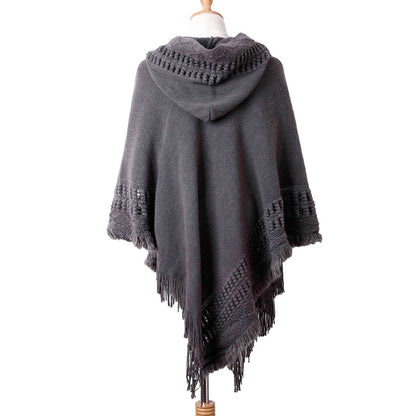 Tassel Cape Coat Fringe Poncho Oblique Stripe Coat Bohemian Shawl Scarf