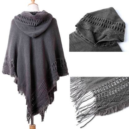 Tassel Cape Coat Fringe Poncho Oblique Stripe Coat Bohemian Shawl Scarf