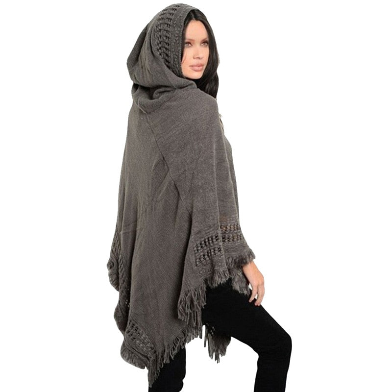 Tassel Cape Coat Fringe Poncho Oblique Stripe Coat Bohemian Shawl Scarf