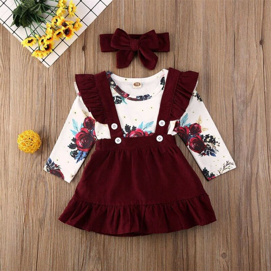 Newborn Baby Girl Clothes Set Floral Bodysuit Romper Jumpsuit Tops T Shirt Suspender Skirts Bow Headband Outfit