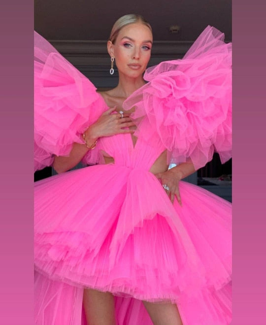 Hot Pink Tulle Prom Gown - Azahshopping