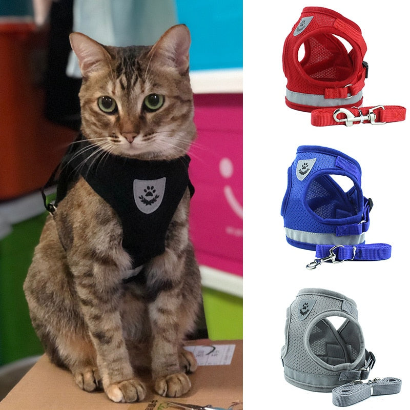 Nylon Mesh Cat Harness Reflective Pet Harness And Leash Sets